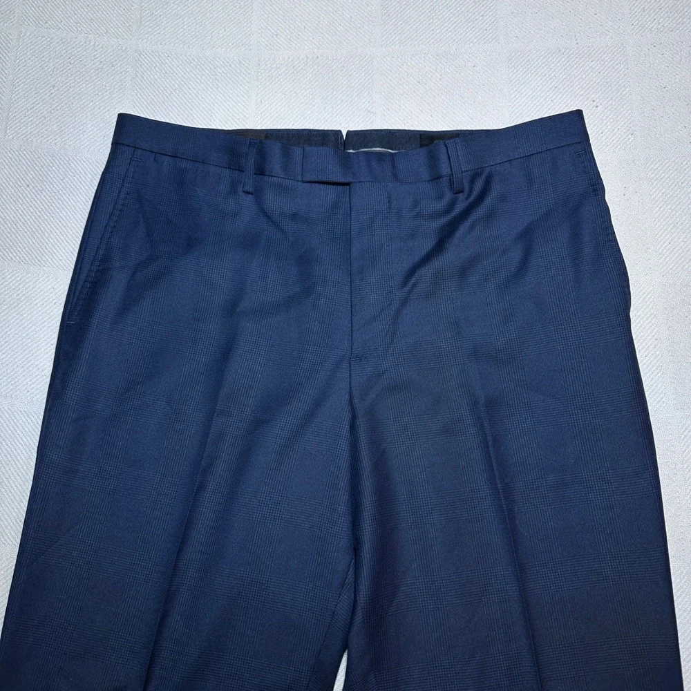 Banana Republic Dress Pants 36x32 Vitale Barberis‎ Canonico Wool Glen Plaid Navy